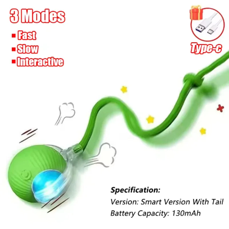 Smart Cat Toys Automatic Rolling Ball Fake Tail Rechargeable Electric Pet Interactive Toy Dog Cat Training Imitate Mouse Tail