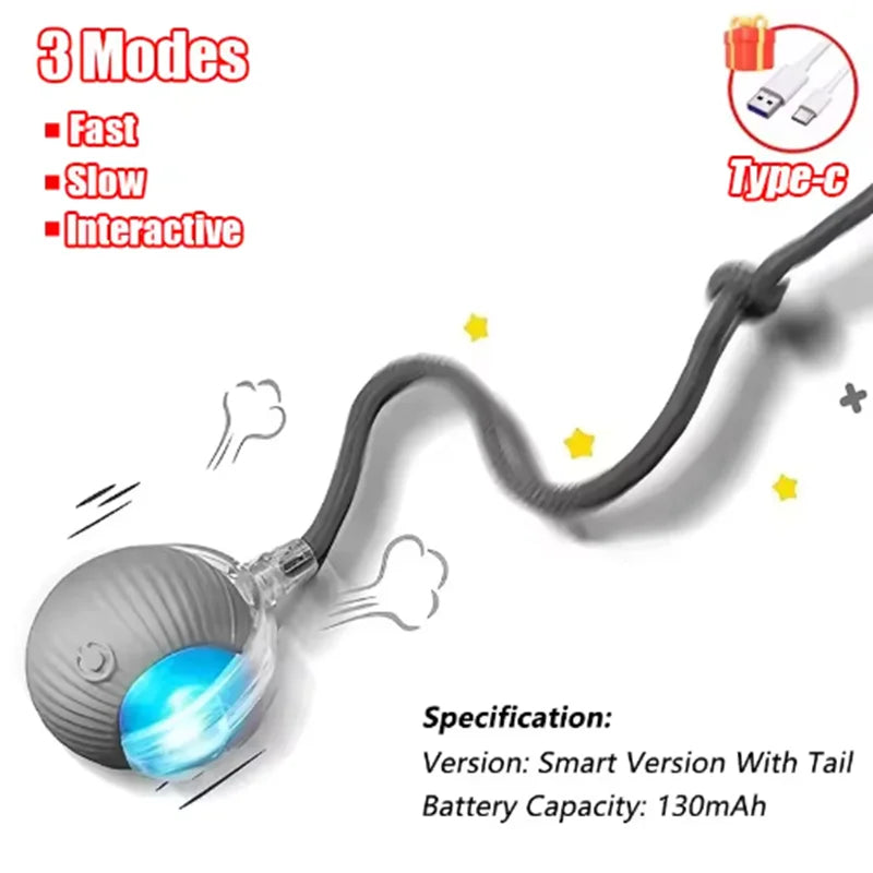 Smart Cat Toys Automatic Rolling Ball Fake Tail Rechargeable Electric Pet Interactive Toy Dog Cat Training Imitate Mouse Tail