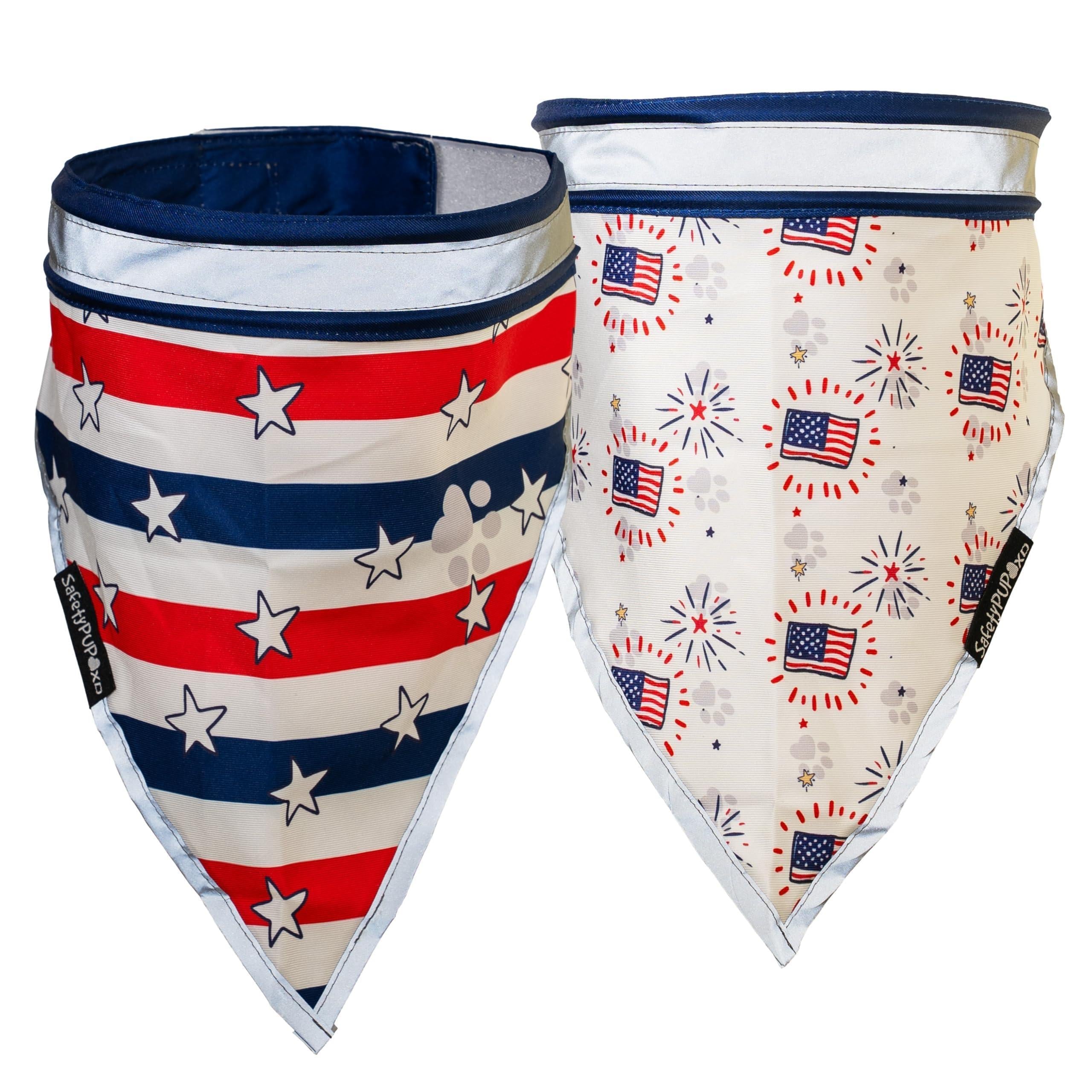 4Th of July Bandana for Large and Small Pets. Reflective Accessories for Walking Camping and off Leash Exploration 2 Pack. (Medium)