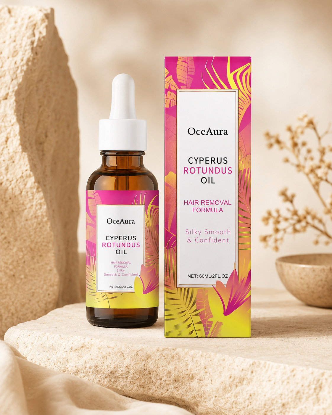 Tenzeni body oil bottle and box