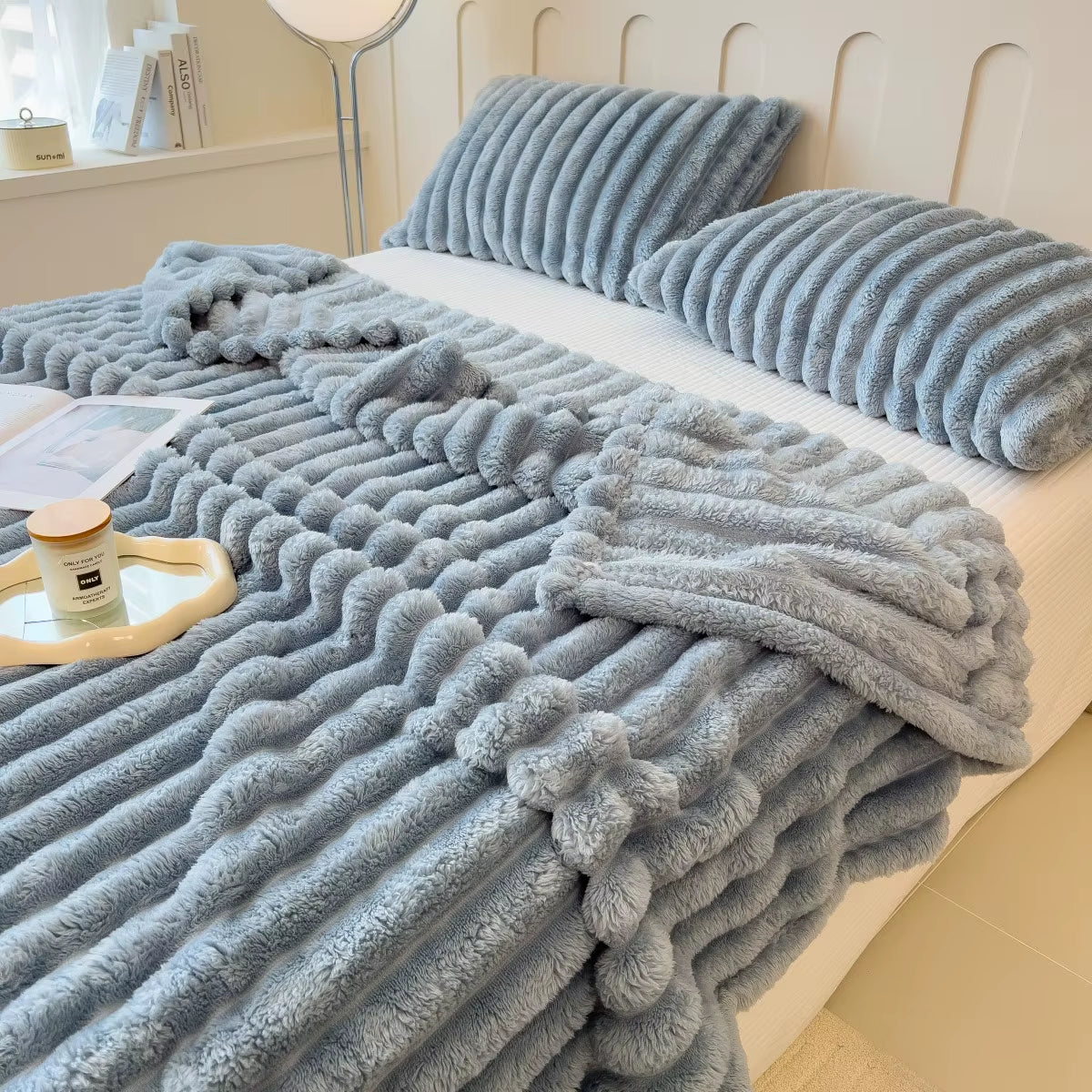 Solid Color Thickened Wide Striped Multifunctional Blanket, Can Be Used as Bed Sheet Cover Blanket, Nap Blanket, Pet Blanket