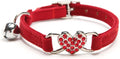 Pink Soft Velvet Safe Cat Adjustable Collar with Crystal Heart Charm and Bells 8-11 Inches (Red)