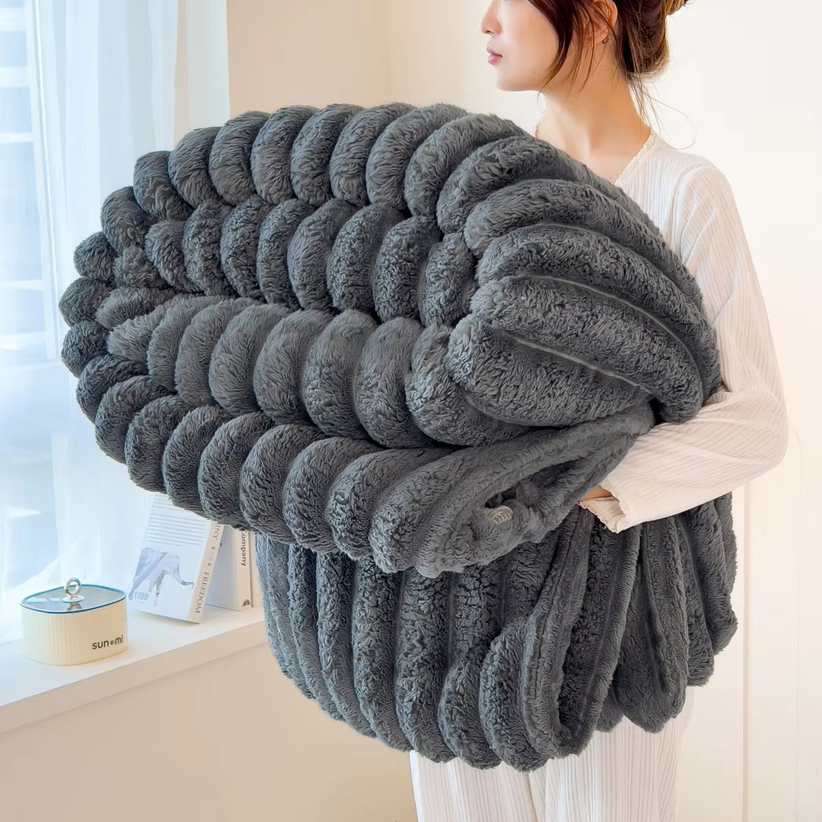 Solid Color Thickened Wide Striped Multifunctional Blanket, Can Be Used as Bed Sheet Cover Blanket, Nap Blanket, Pet Blanket