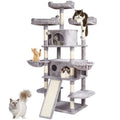 Cat Tree for Indoor Cats, 68.5' Cat Tower with 2 Cat Condos, Sisal Scratching Post, Hammocks, Top Perches, Jumping Platforms and Ramp, Cat Furniture Activity Center with Hang Balls, Light Grey