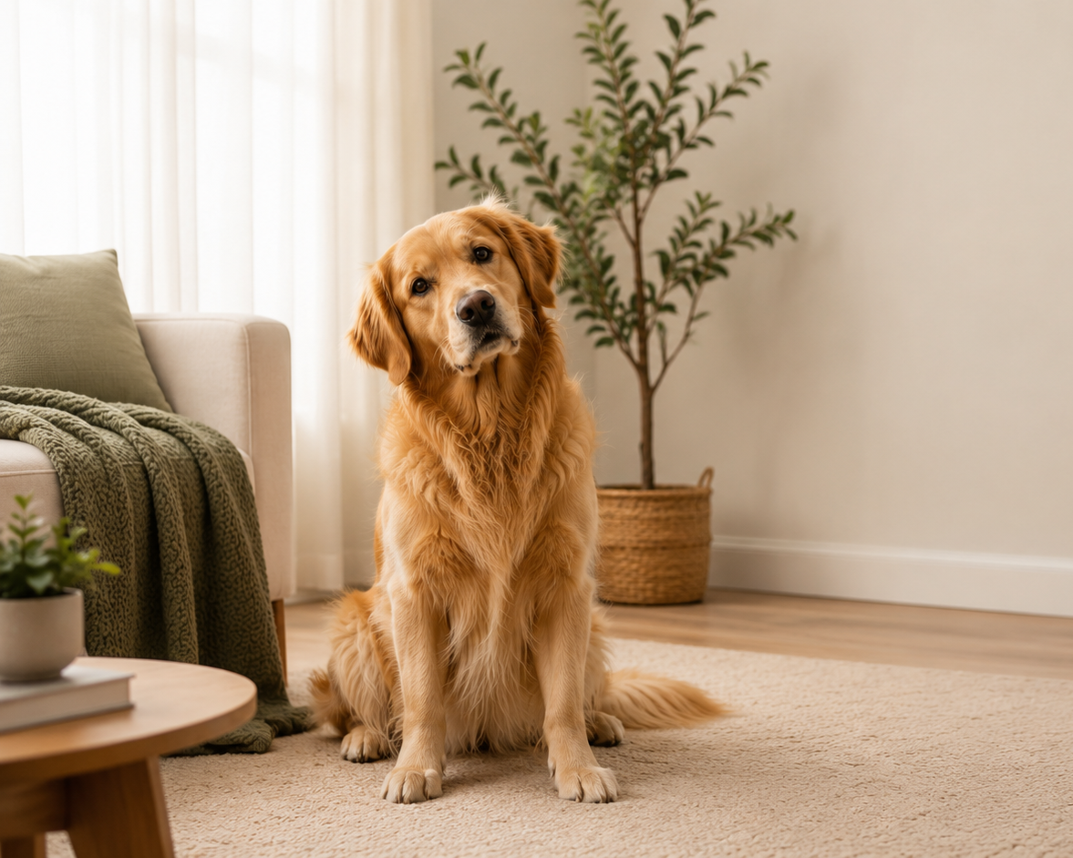 Happy dog at home