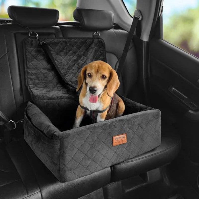 Dog Car Seat, Dog Booster Seat for Car with a Storage Pocket, Clip-On Safety Leash, Sponge and PP Cotton Filling, Dog Car Bed for Small & Medium Dog up to 40Lbs, Black