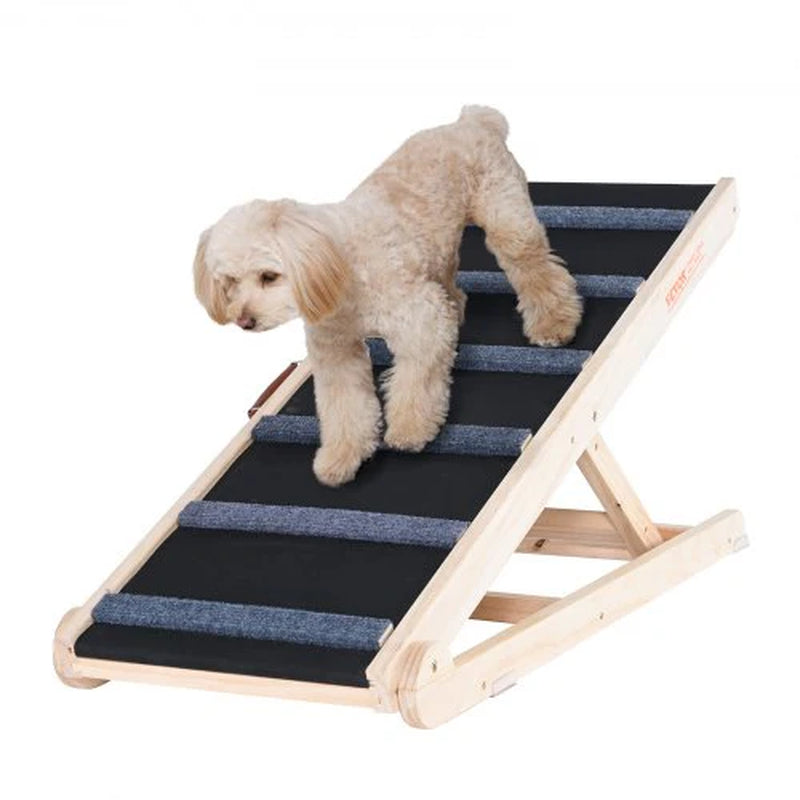Dog Ramp, Folding Pet Ramp for Bed, Adjustable Dog Ramp for Small, Large, Old Dogs & Cats, Wooden Pet Ramp with 41.3' Long Ramp, Adjustable from 13.77' to 25.59', Suitable for Couch, Sofa, Car