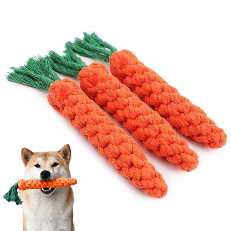 1Pcs Carrot Dog Bite Rope Pet Dog Toys Safe Durable Braided Bite Dog Chew Toys Resistant Puppy Molar Cleaning Teeth Cotton Rope