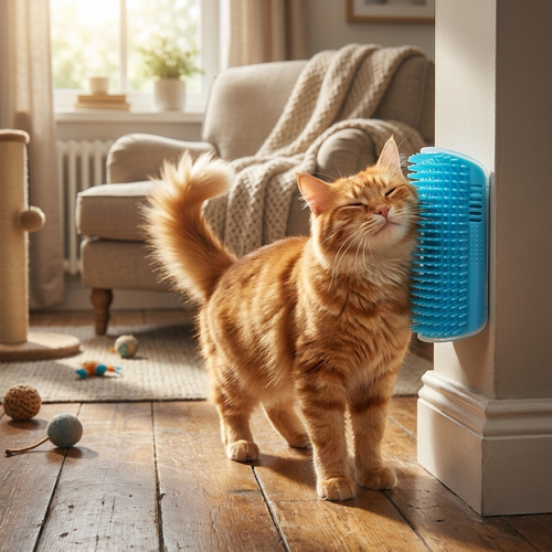 Cat scratcher groomer in use