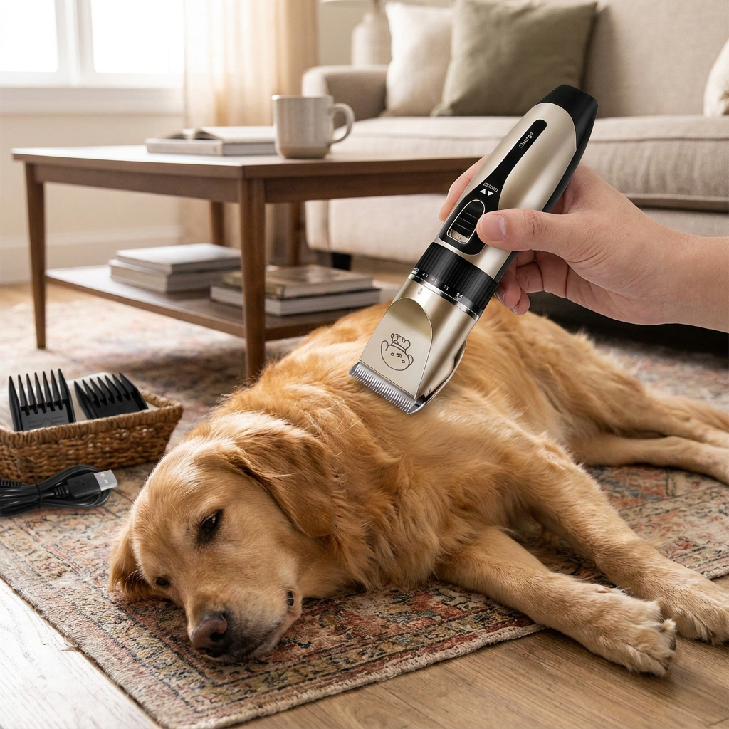 Pet hair trimmer kit in use