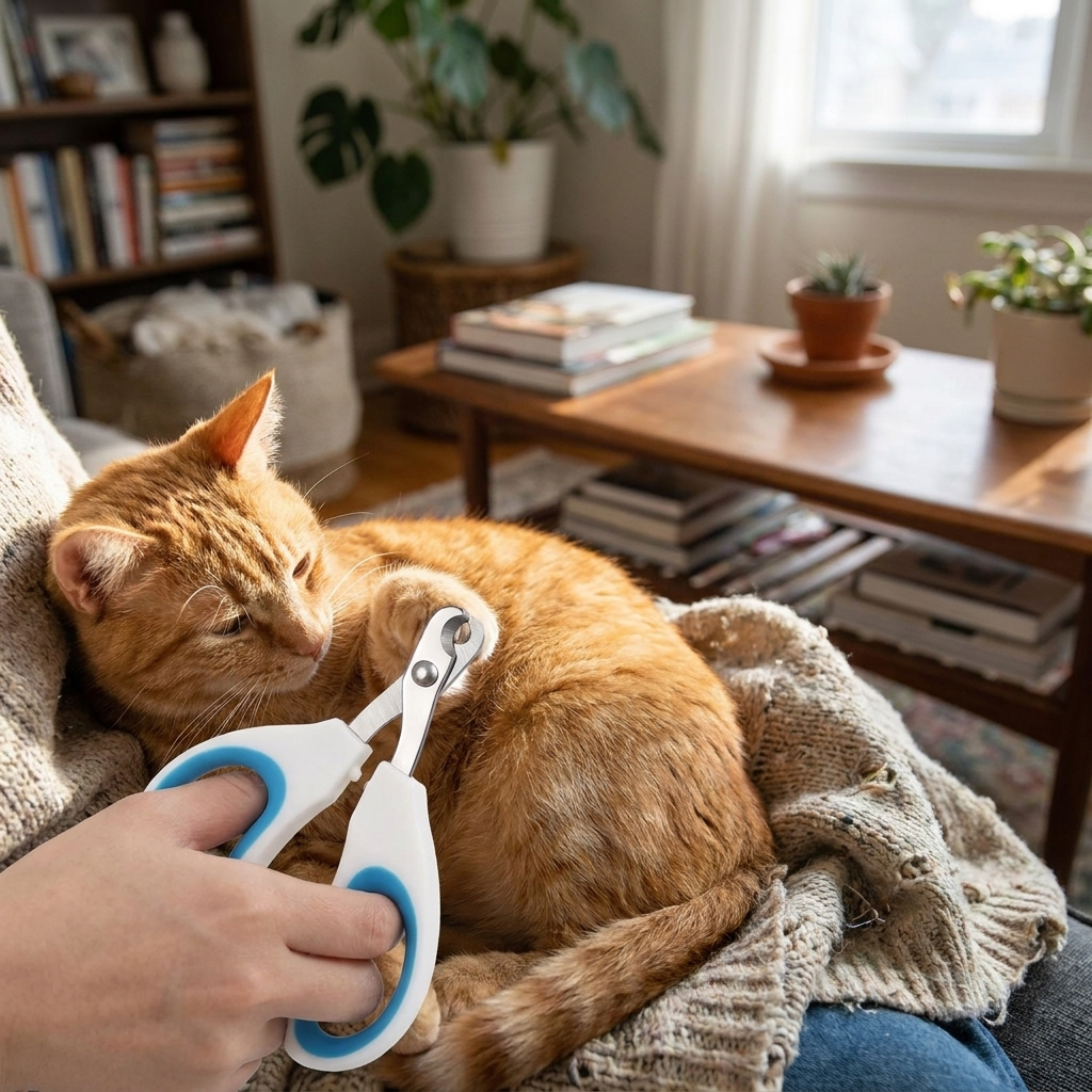 Stainless steel pet nail clippers in use