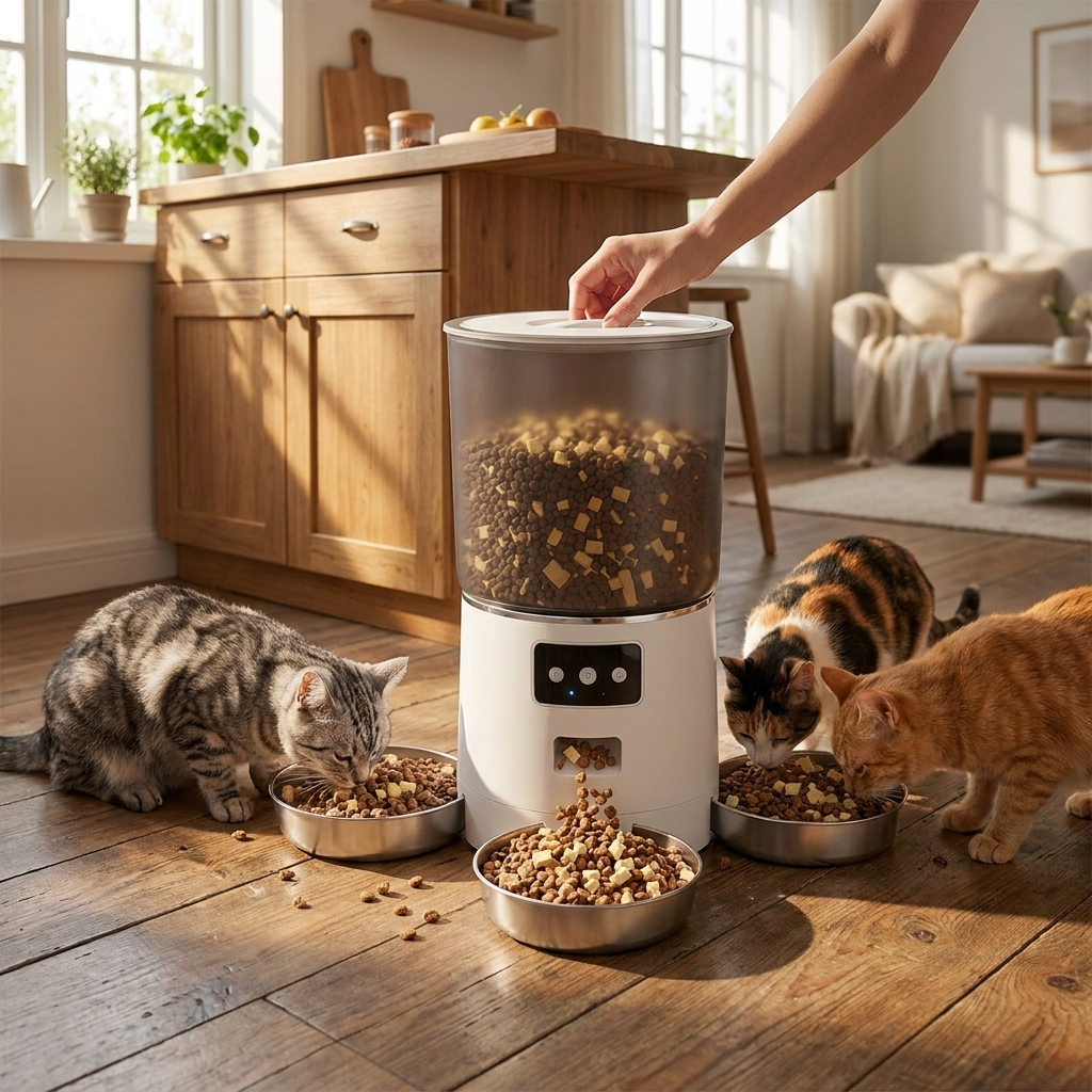 HEYBO Automatic Cat Feeder 3 Bowls lifestyle