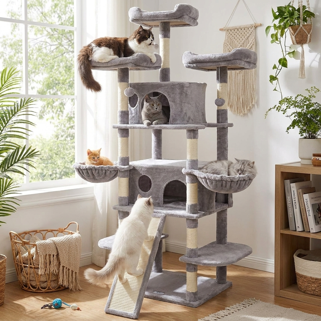 Cat tree tower in a living room
