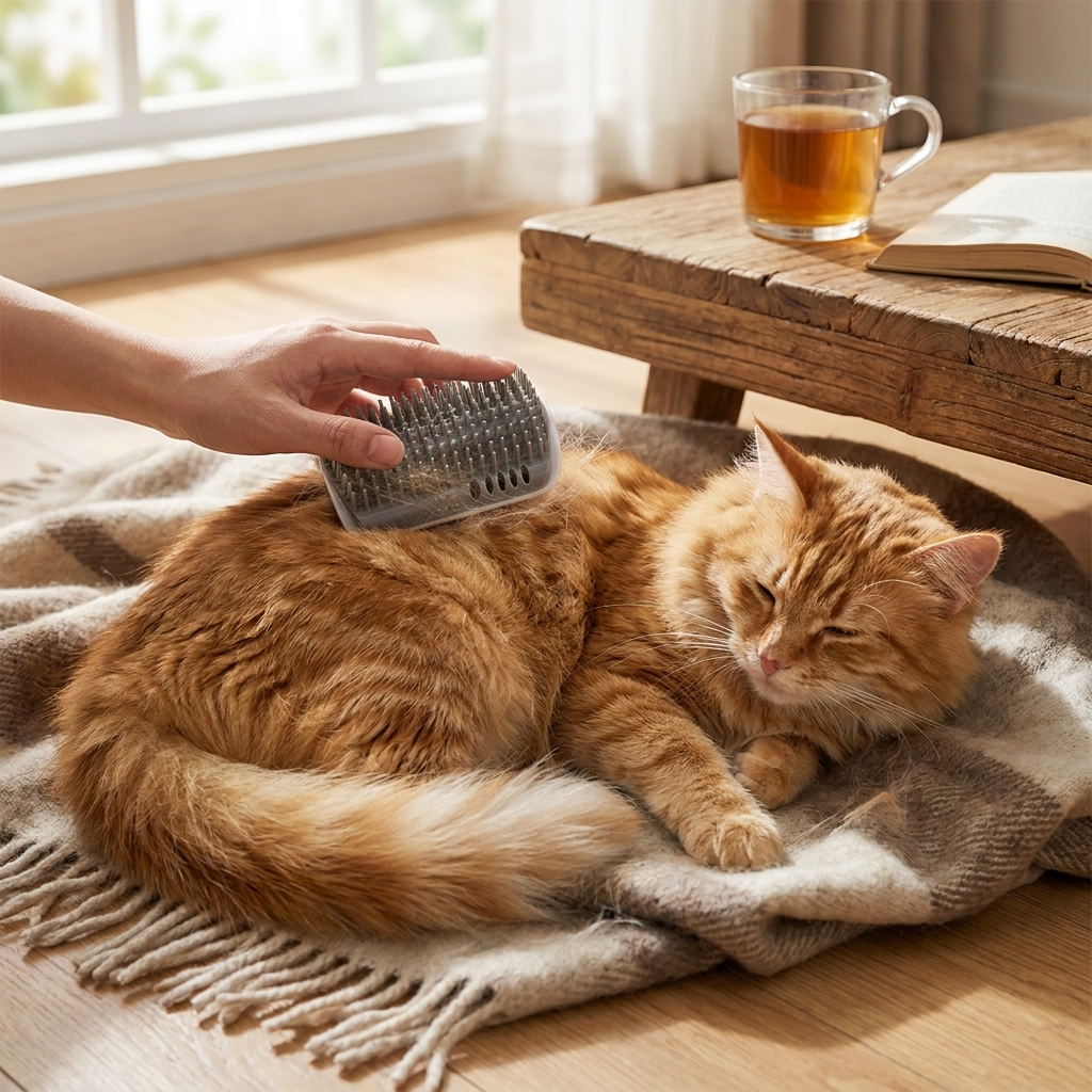 Cat corner massage brush in use