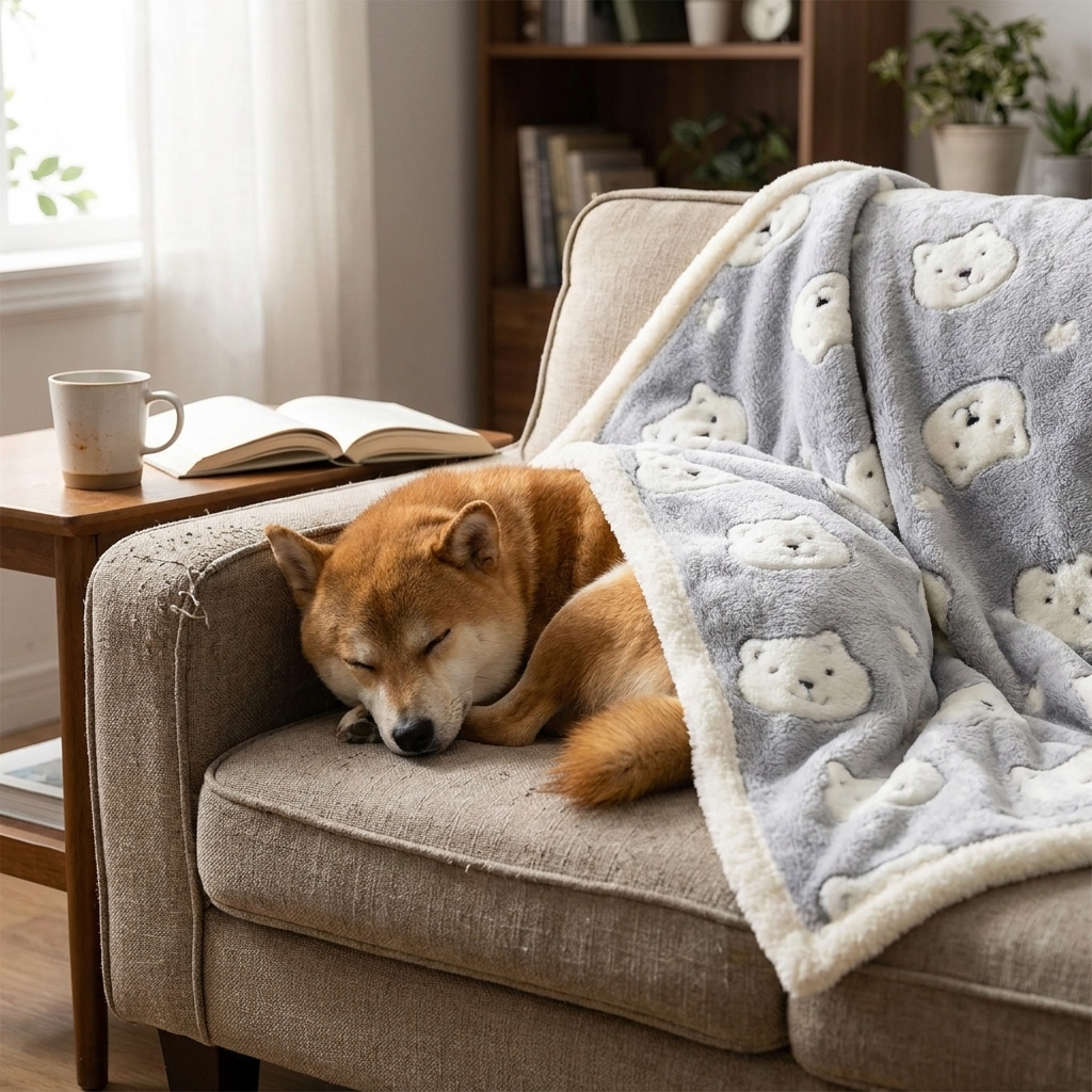 Flannel pet sleeping mat in use