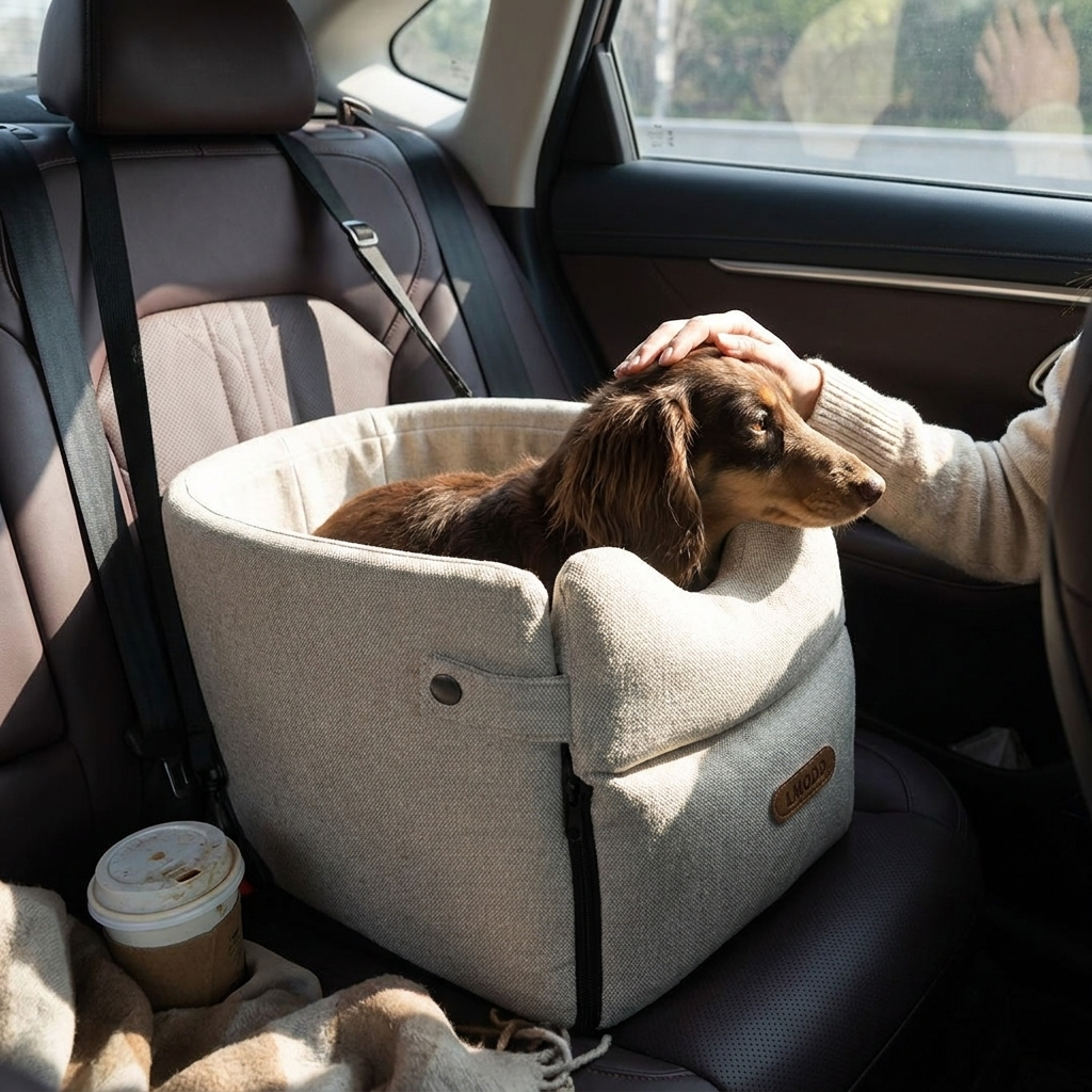 Dog car seat bed carrier in a car