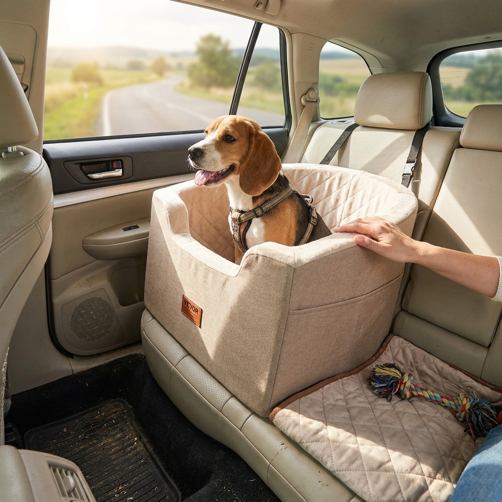 Dog booster car seat in use