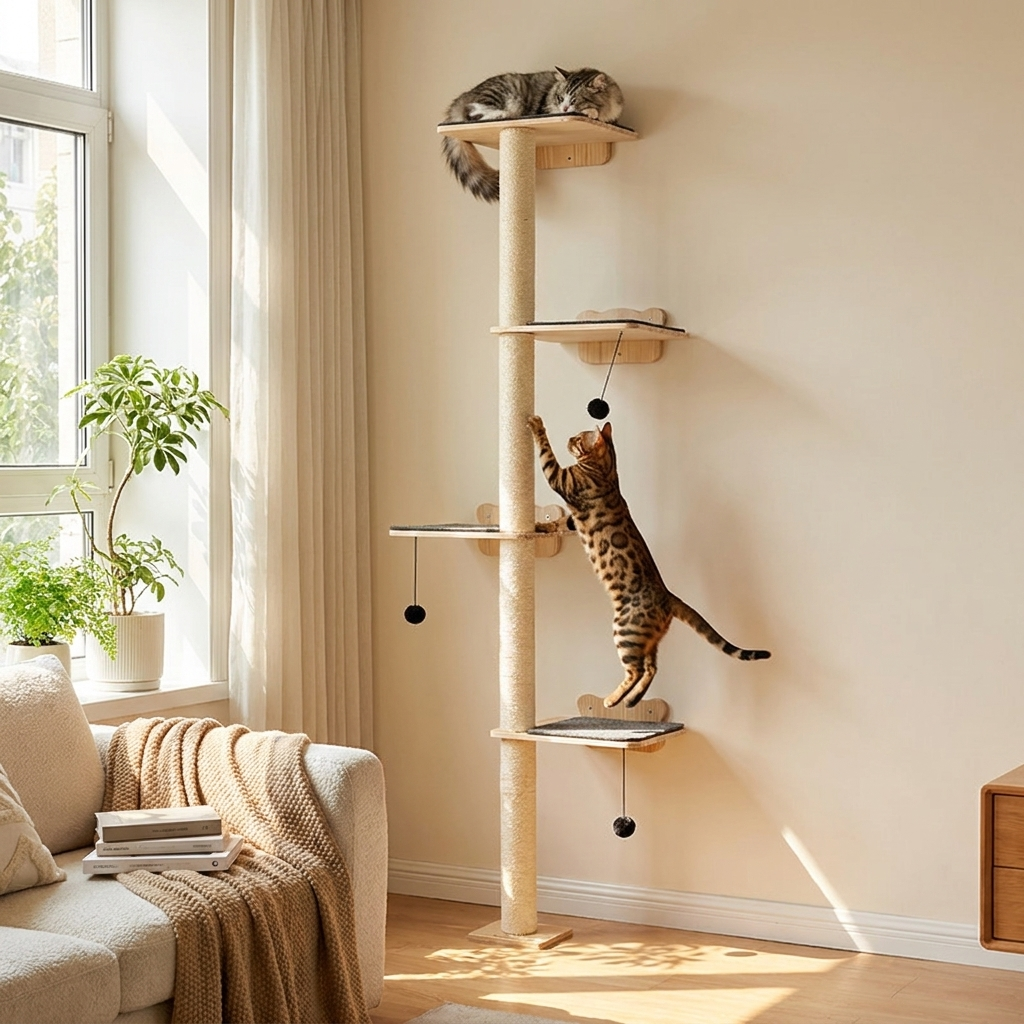 Cat wall furniture set mounted