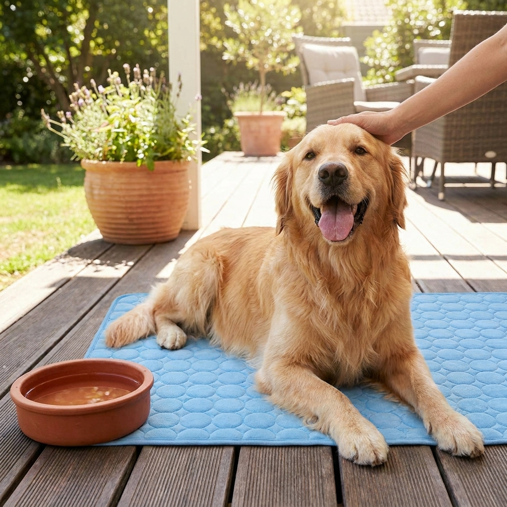 Pet ice silk cooling mat in use