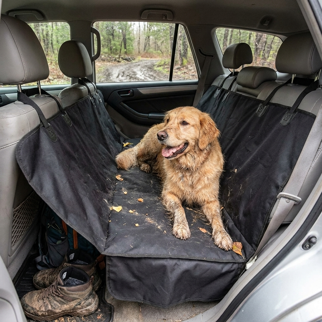 Dog car seat cover hammock in a back seat