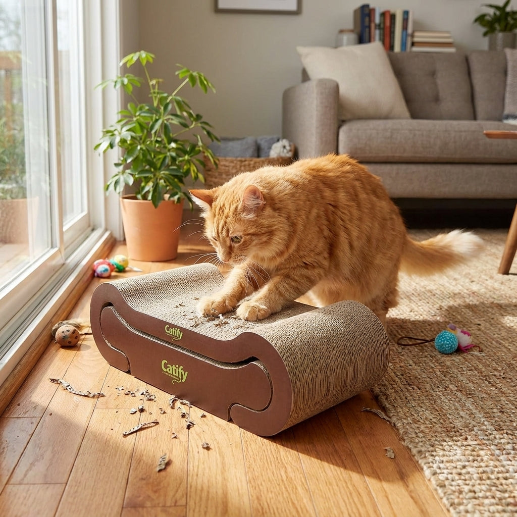 Catify Cat Scratcher lounger in use