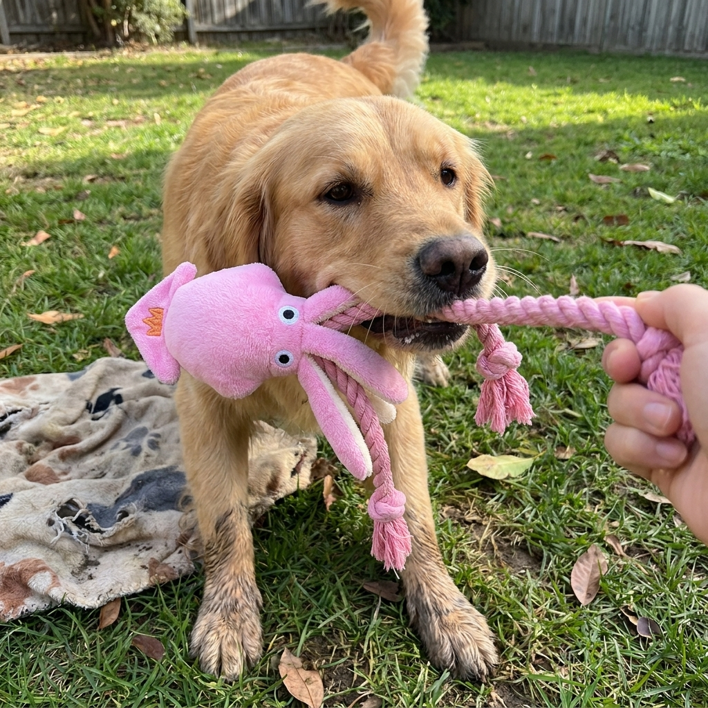Squeaky Octopus Dog Toy in use