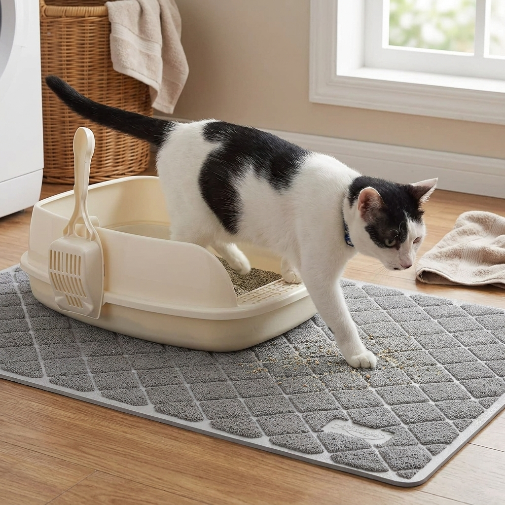 Premium Cat Litter Mat in use