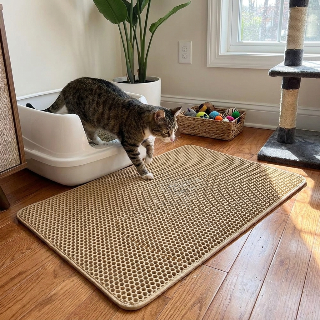 Large Cat Litter Mat in use